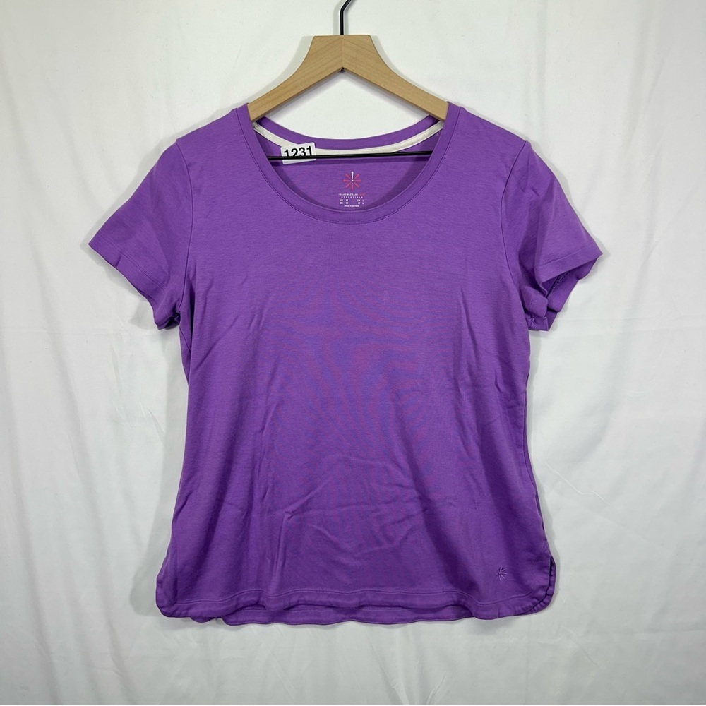 Isaac Mizrahi Live Essentials Purple Scoop Neck Short Sleeve Top Size M